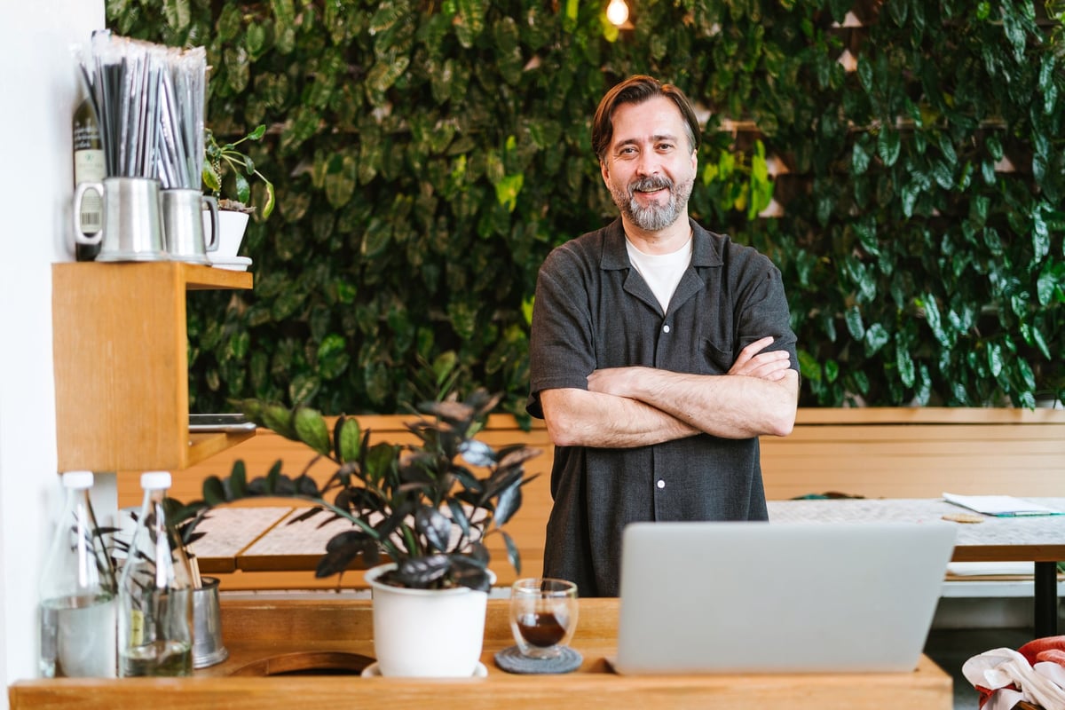 Small business owner working confidently